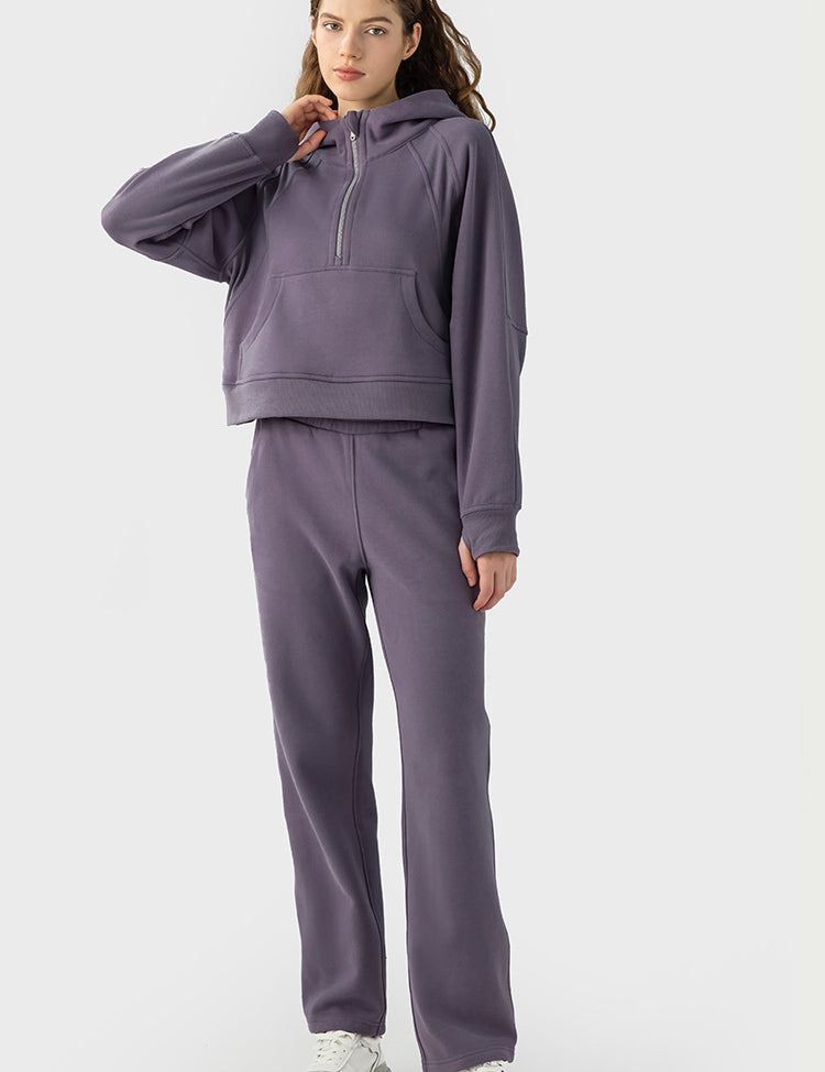 Fleece Loose Straight-leg Sweatpants by bornfocus