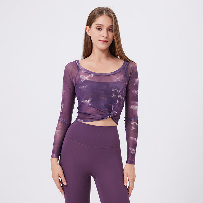 Long-Sleeve Yoga Crop Top with Wrap Design