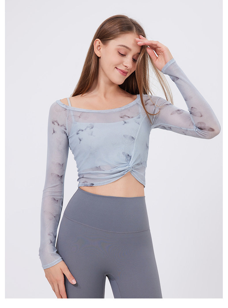 Long-Sleeve Yoga Crop Top with Wrap Design