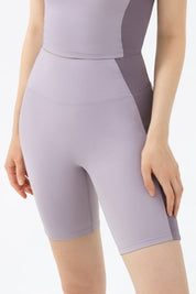 High Waist Color-block Biker Shorts by bornfocus