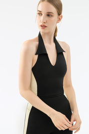 Lapel Halter Neck Open Back Tank Top by bornfocus