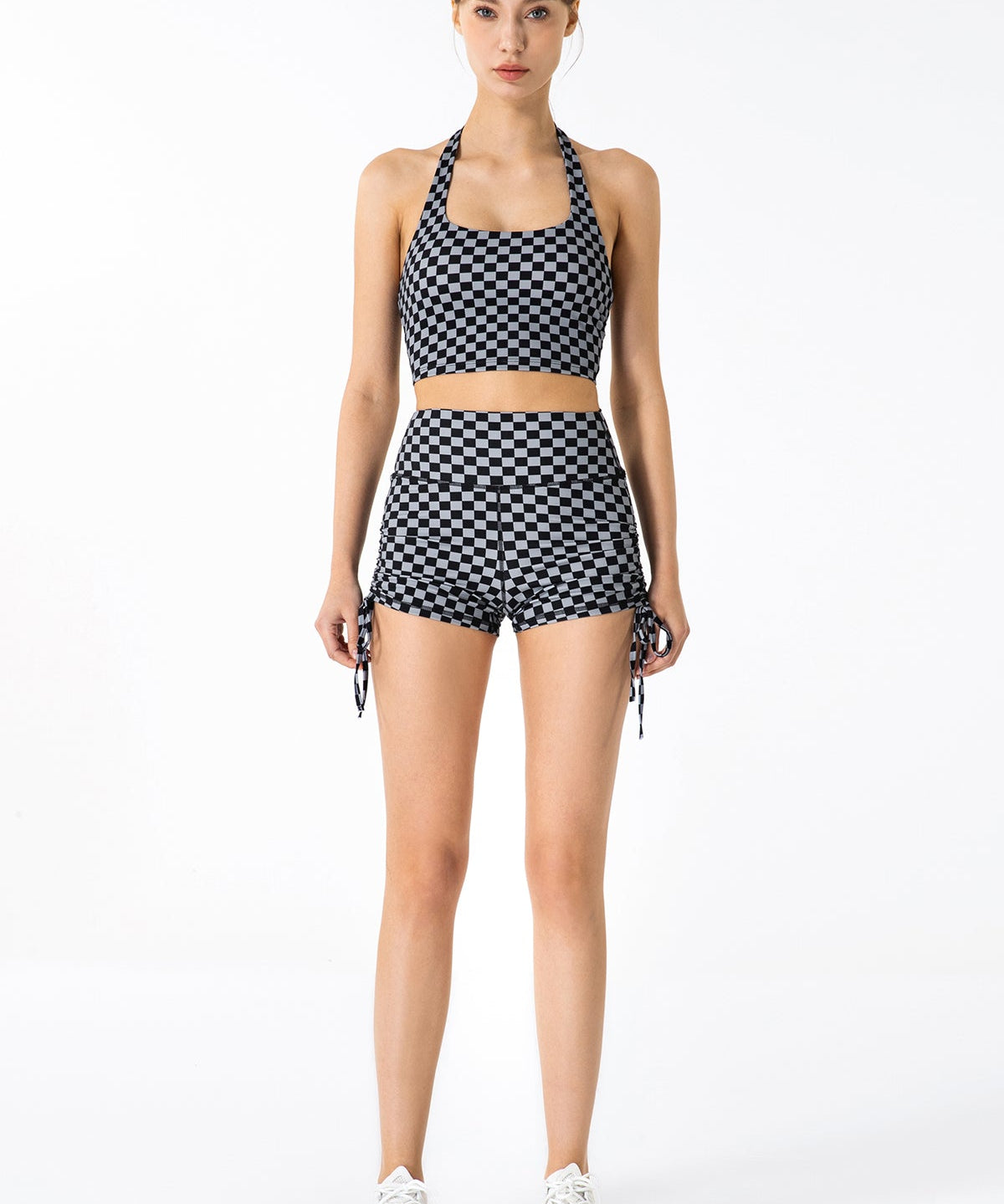 GRID GIRL Cami Bra & Side Drawstring Shorts Sets by bornfocus