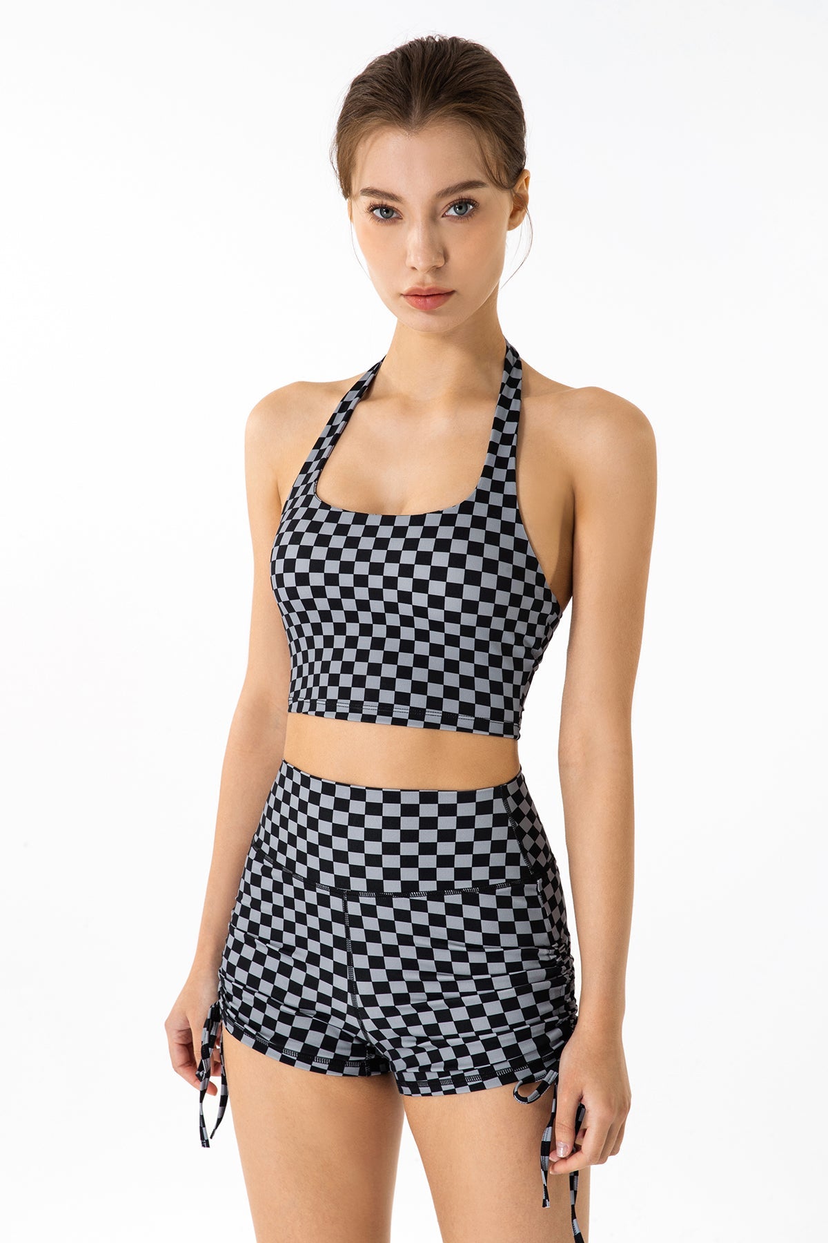 GRID GIRL Cami Bra & Side Drawstring Shorts Sets by bornfocus