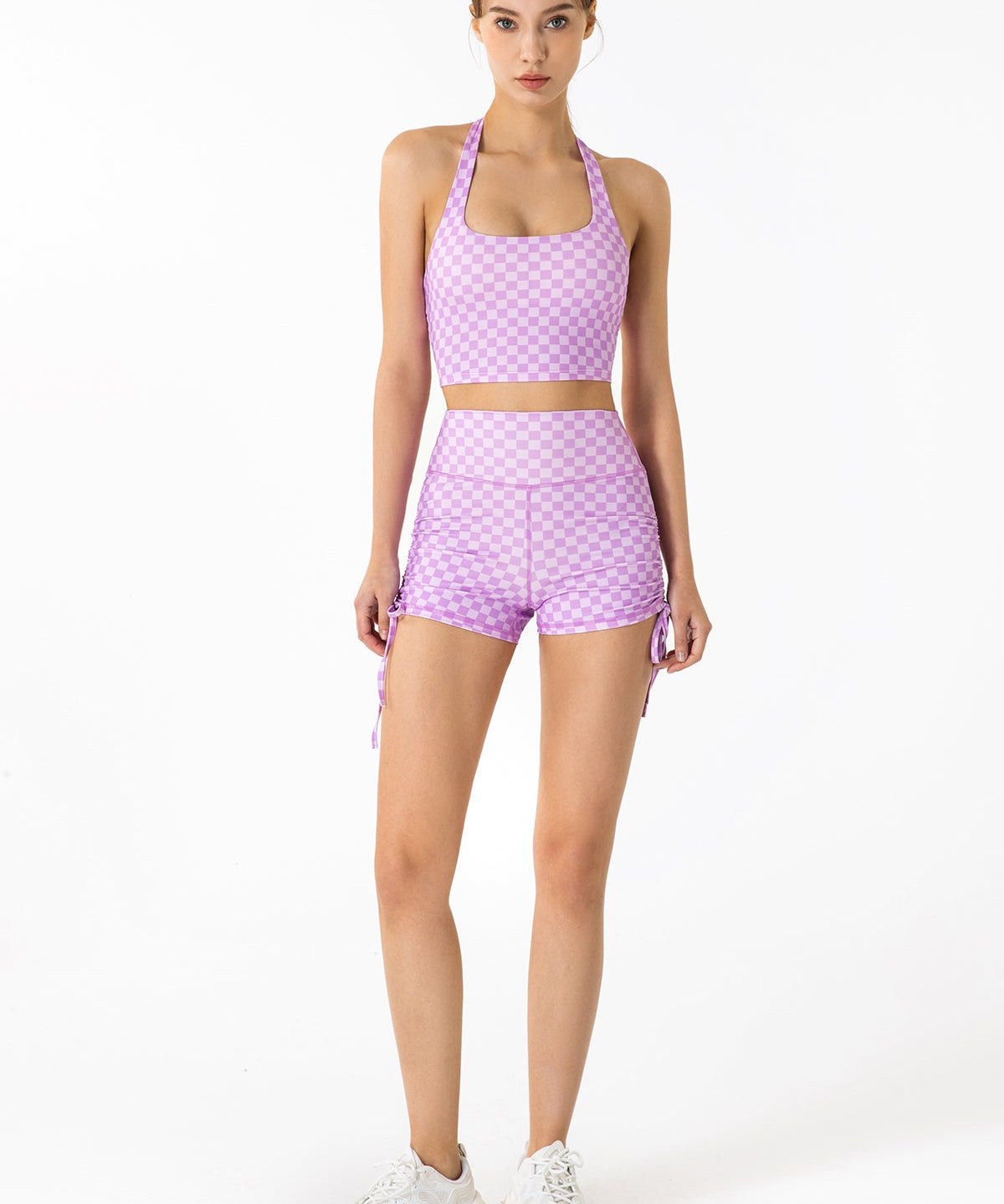 GRID GIRL Cami Bra & Side Drawstring Shorts Sets by bornfocus