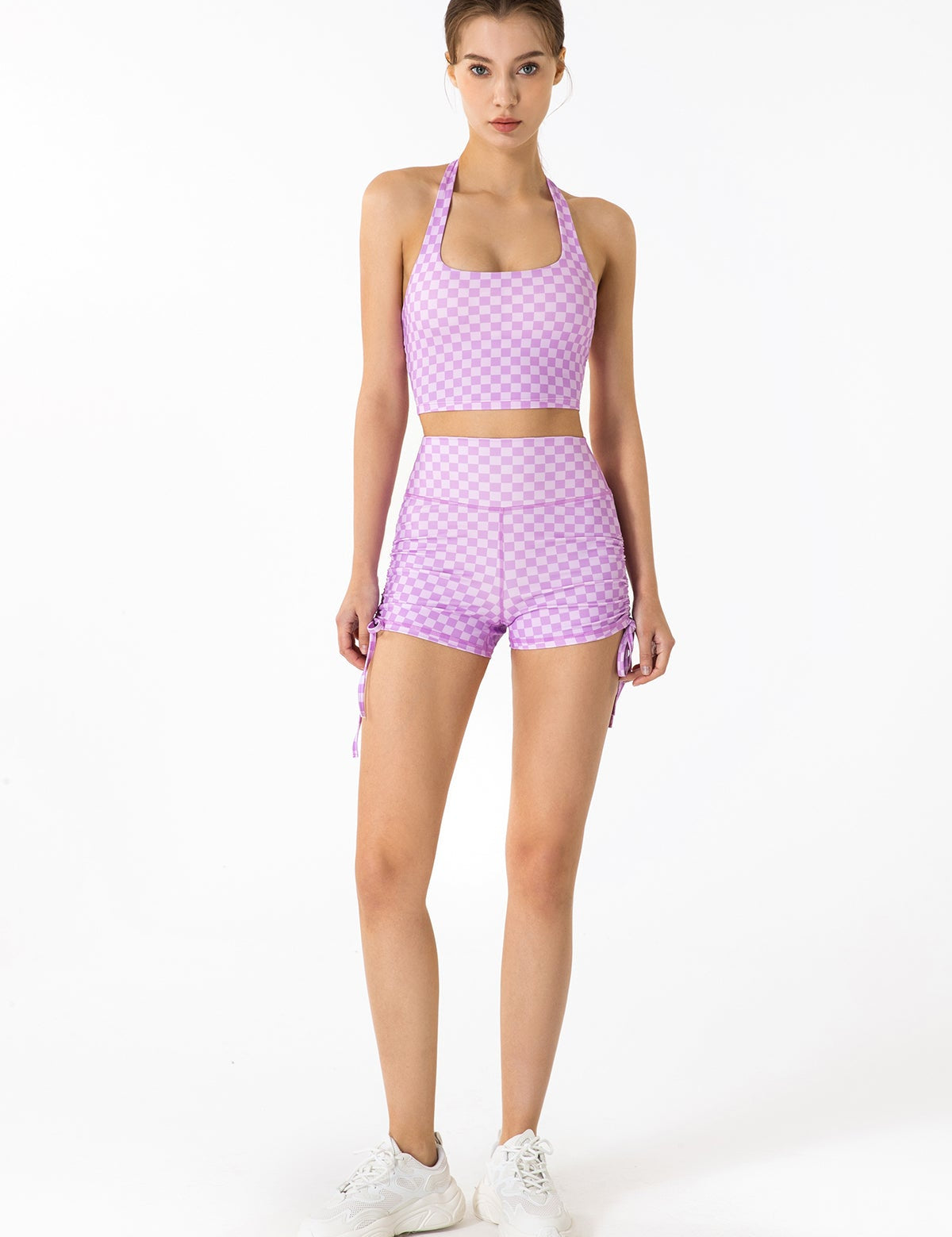 GRID GIRL Cami Bra & Side Drawstring Shorts Sets by bornfocus