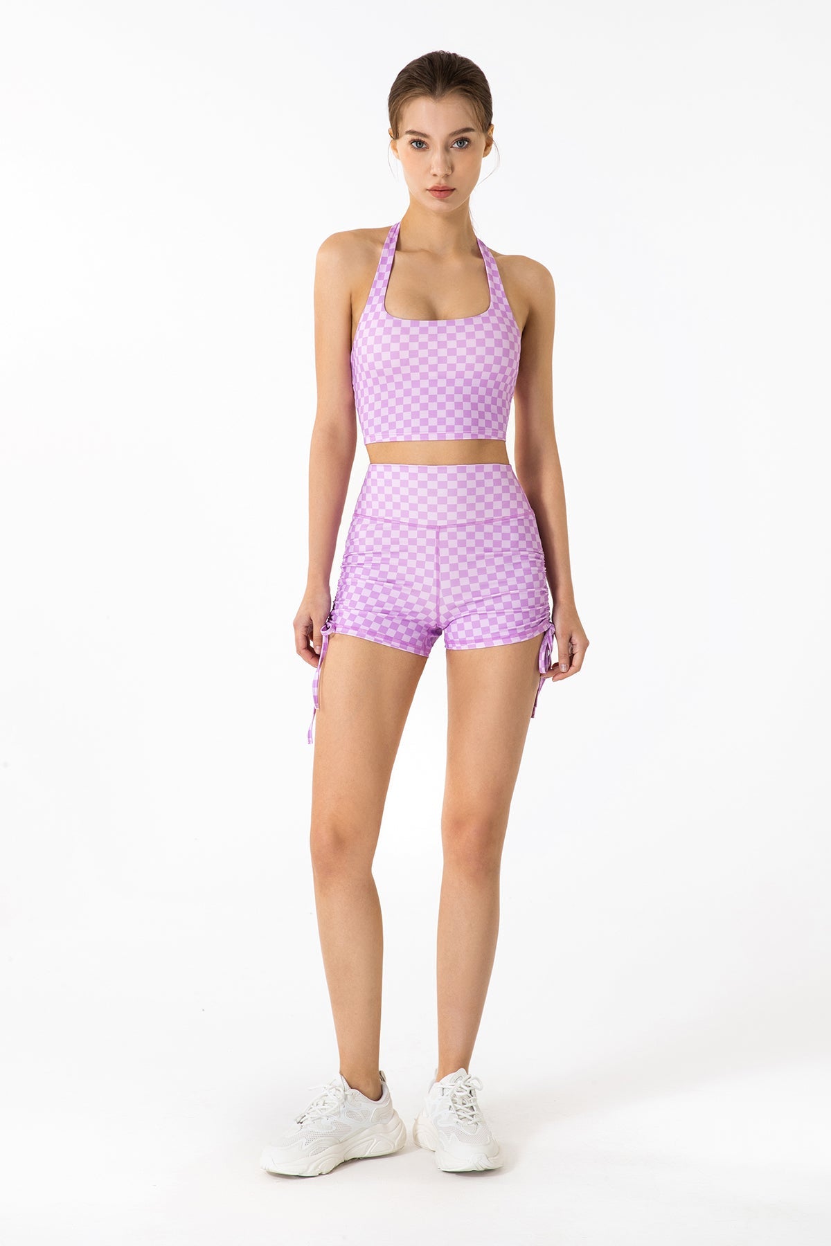 GRID GIRL Cami Bra & Side Drawstring Shorts Sets by bornfocus