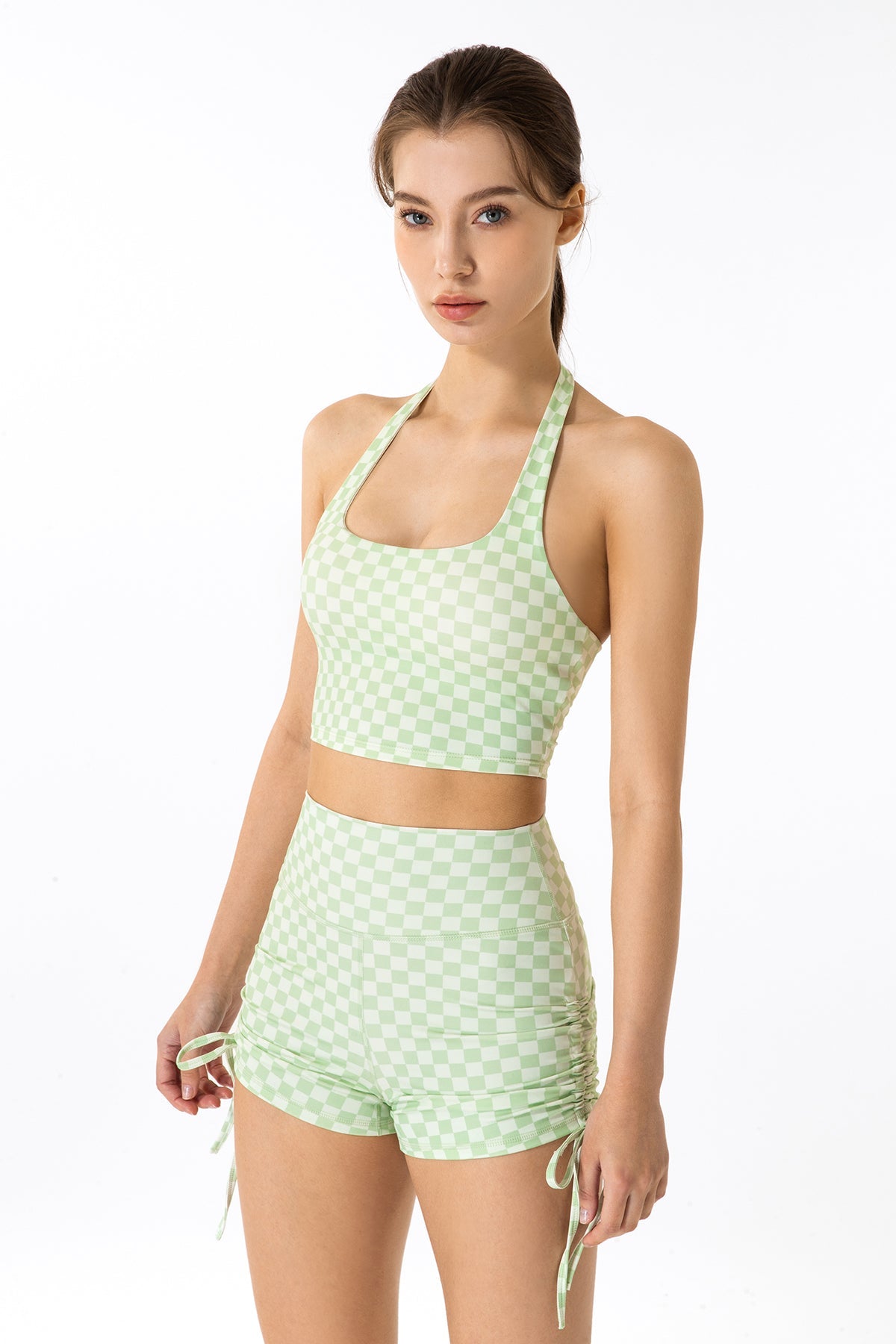 GRID GIRL Cami Bra & Side Drawstring Shorts Sets by bornfocus