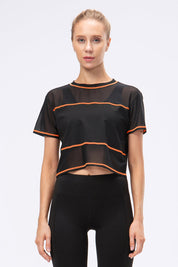 Crew Neck Cropped Short Sleeve T-Shirt Sheer by bornfocus