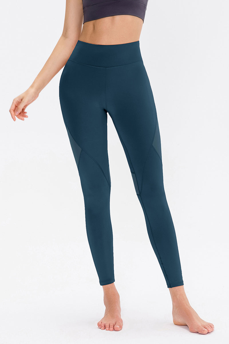 High-Waist Mesh Insert Ankle Leggings by bornfocus