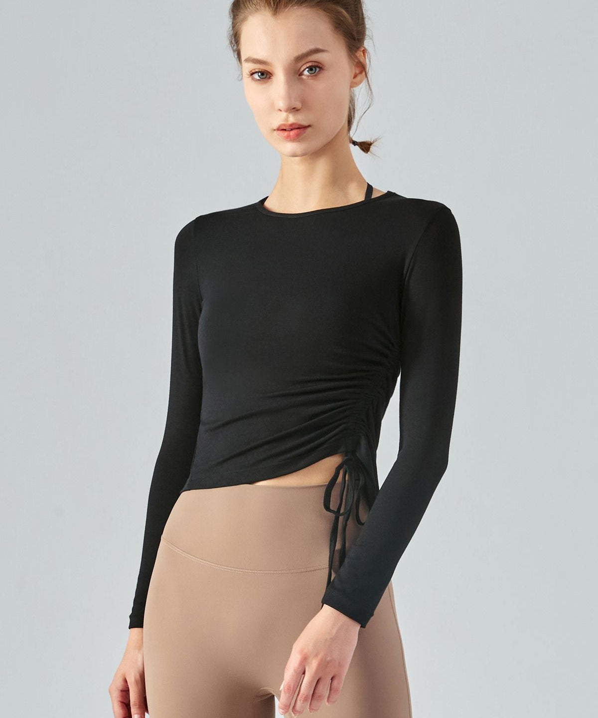 Asymmetrical Hem Long Sleeve Tops with Drawstring by bornfocus