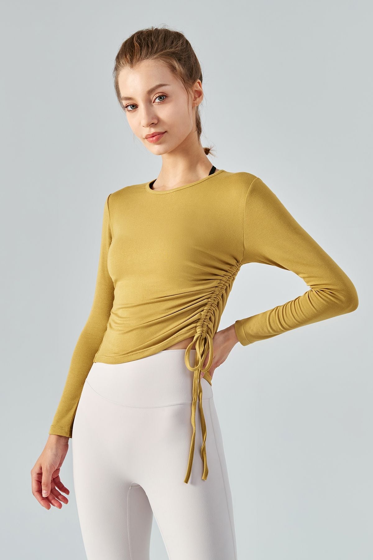 Asymmetrical Hem Long Sleeve Tops with Drawstring by bornfocus