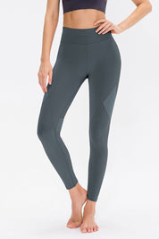 High-Waist Mesh Insert Ankle Leggings by bornfocus