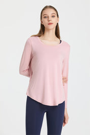 Back Waist Cutout Tie Long Sleeve T-Shirt by bornfocus