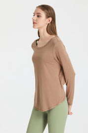 Back Waist Cutout Tie Long Sleeve T-Shirt by bornfocus