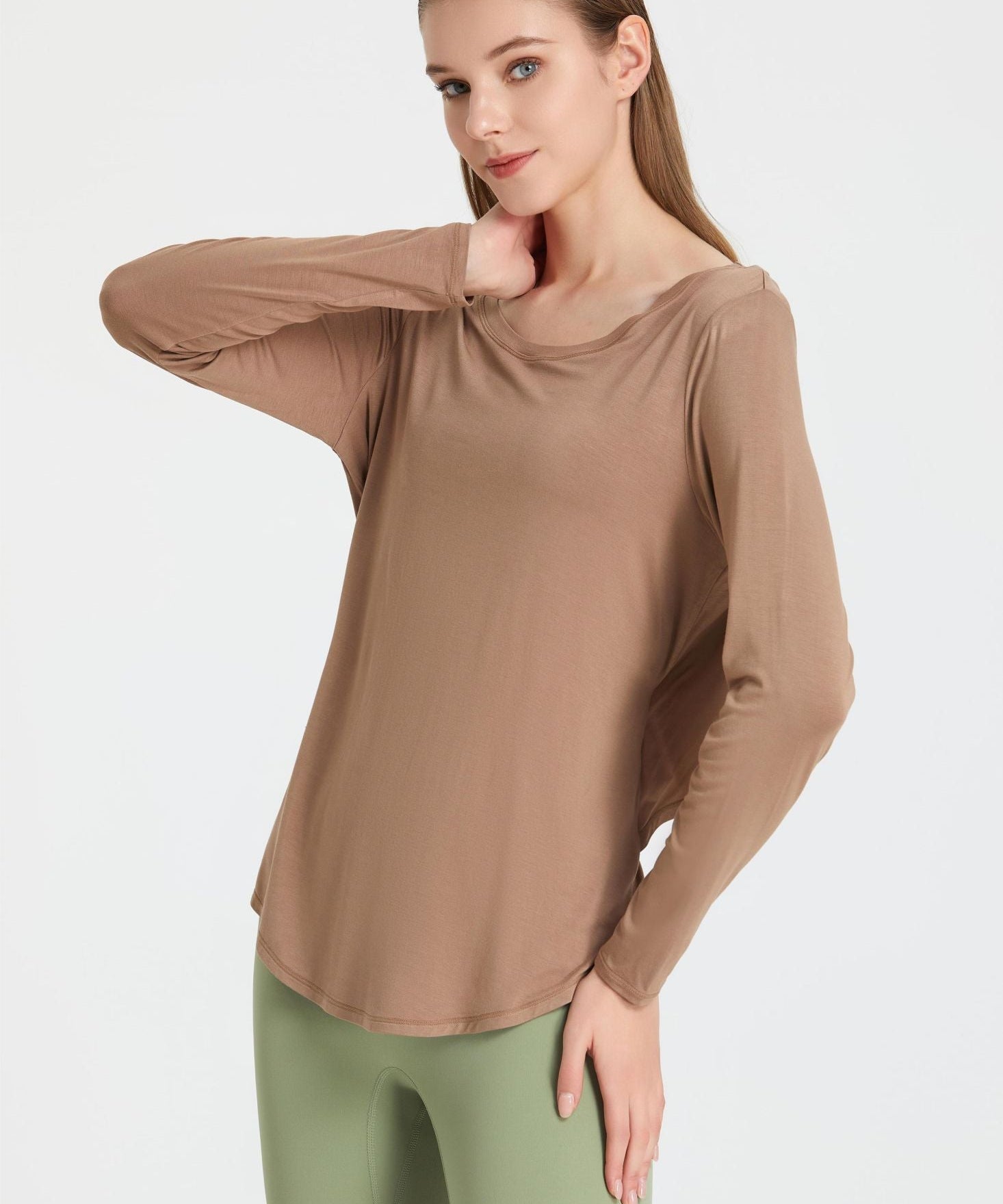 Back Waist Cutout Tie Long Sleeve T-Shirt by bornfocus