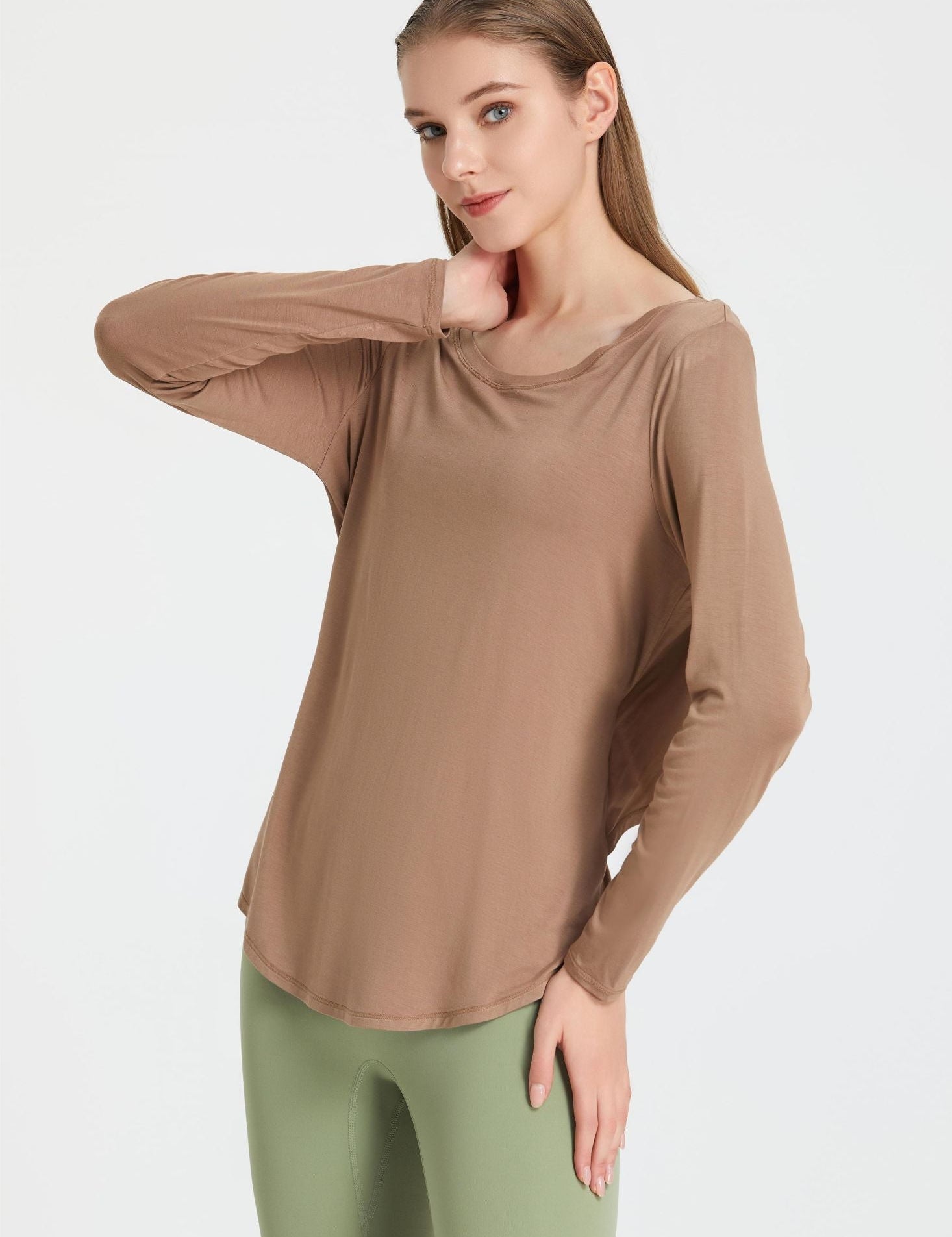 Back Waist Cutout Tie Long Sleeve T-Shirt by bornfocus