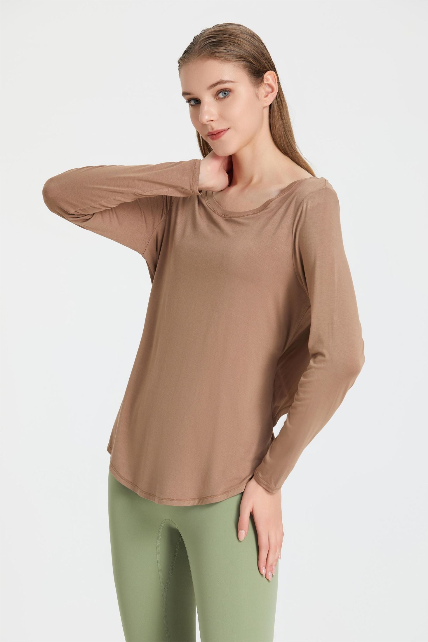 Back Waist Cutout Tie Long Sleeve T-Shirt by bornfocus