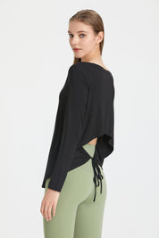 Back Waist Cutout Tie Long Sleeve T-Shirt by bornfocus