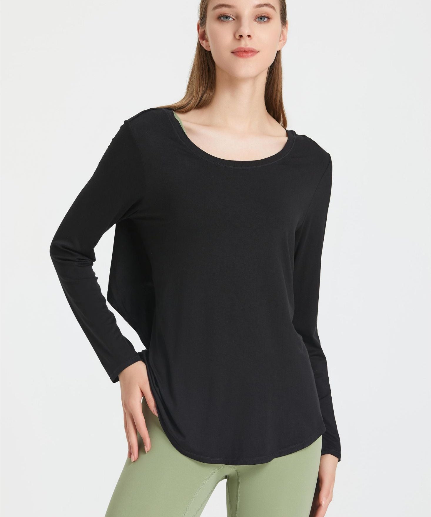 Back Waist Cutout Tie Long Sleeve T-Shirt by bornfocus