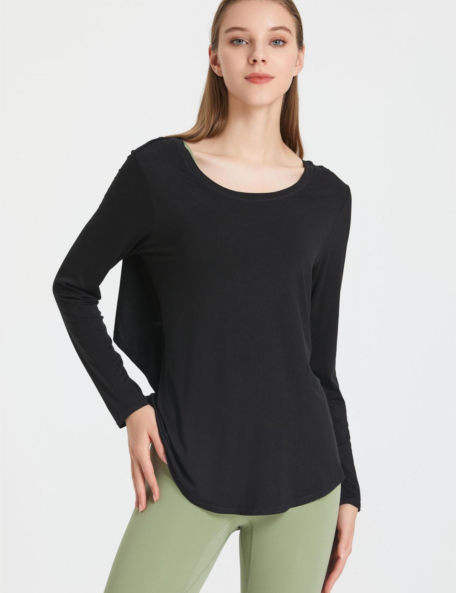 Back Waist Cutout Tie Long Sleeve T-Shirt by bornfocus