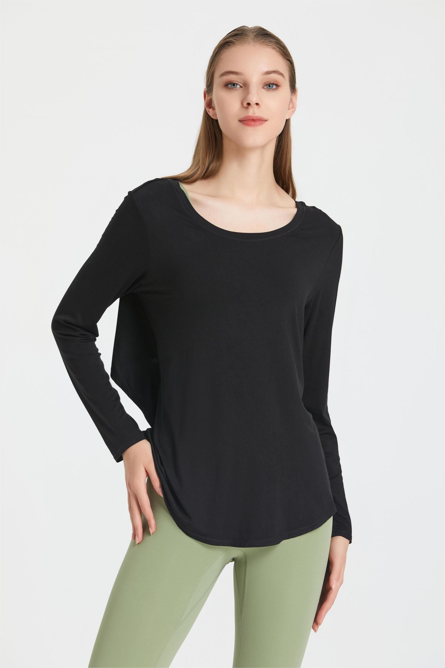 Back Waist Cutout Tie Long Sleeve T-Shirt by bornfocus