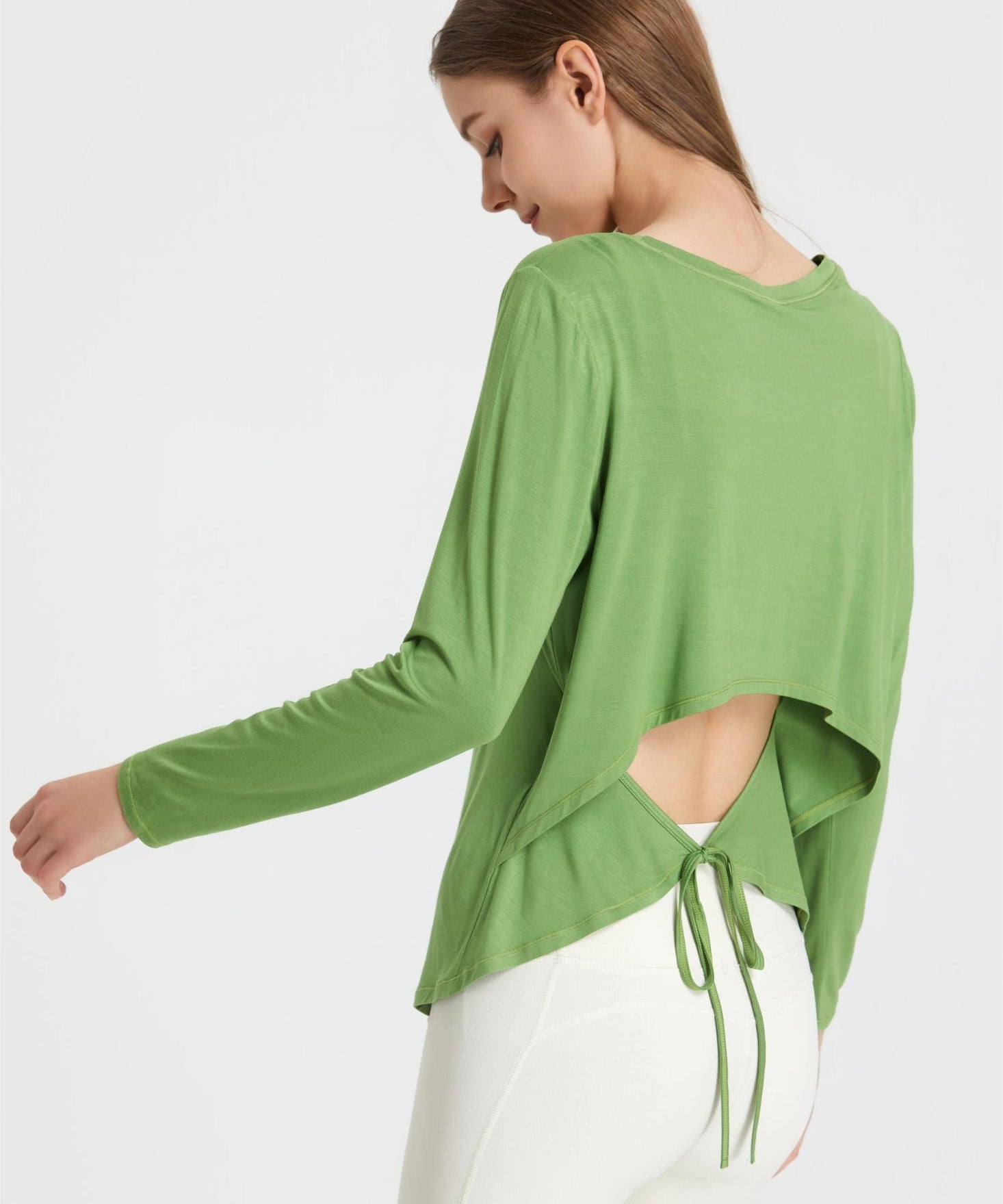 Back Waist Cutout Tie Long Sleeve T-Shirt by bornfocus