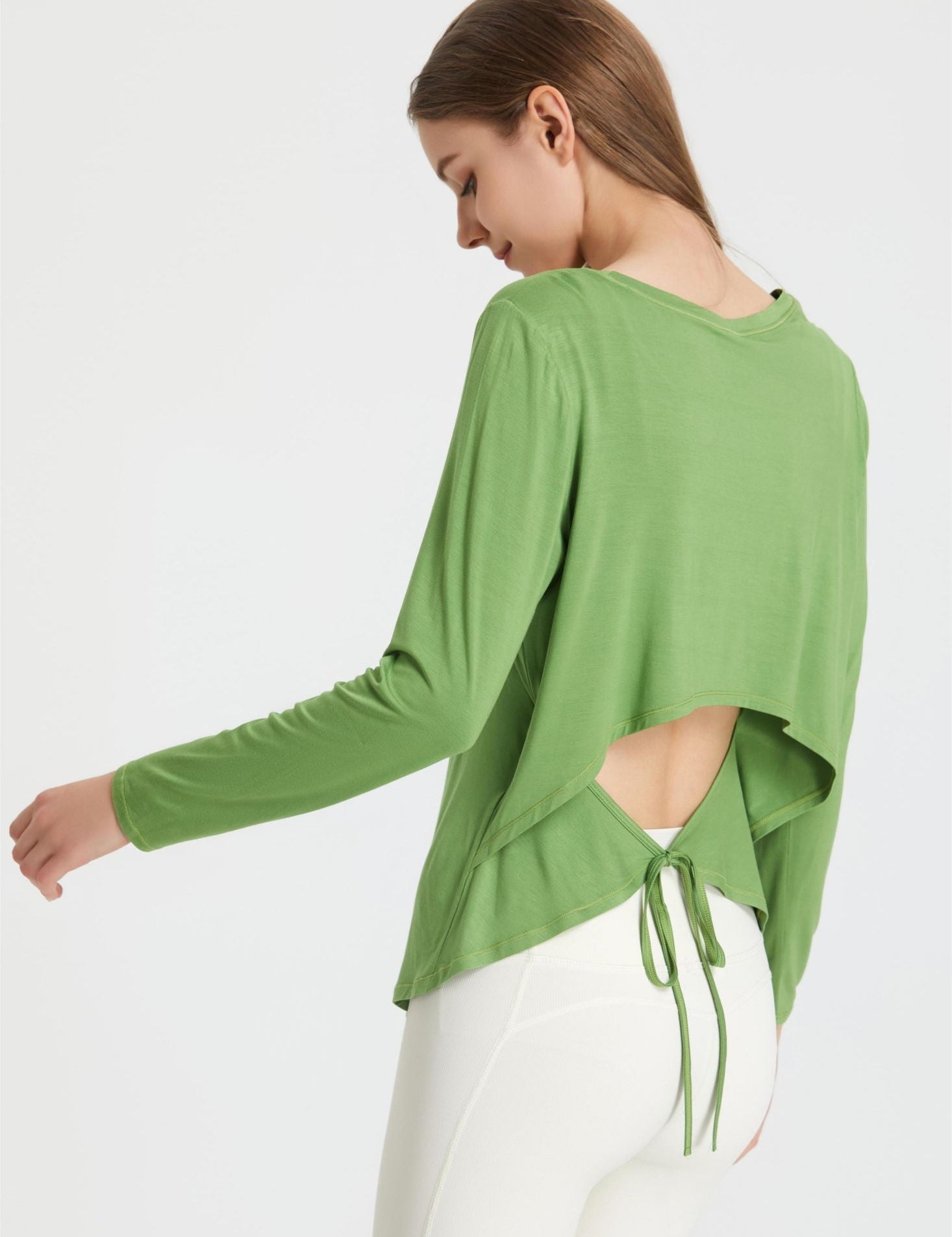 Back Waist Cutout Tie Long Sleeve T-Shirt by bornfocus