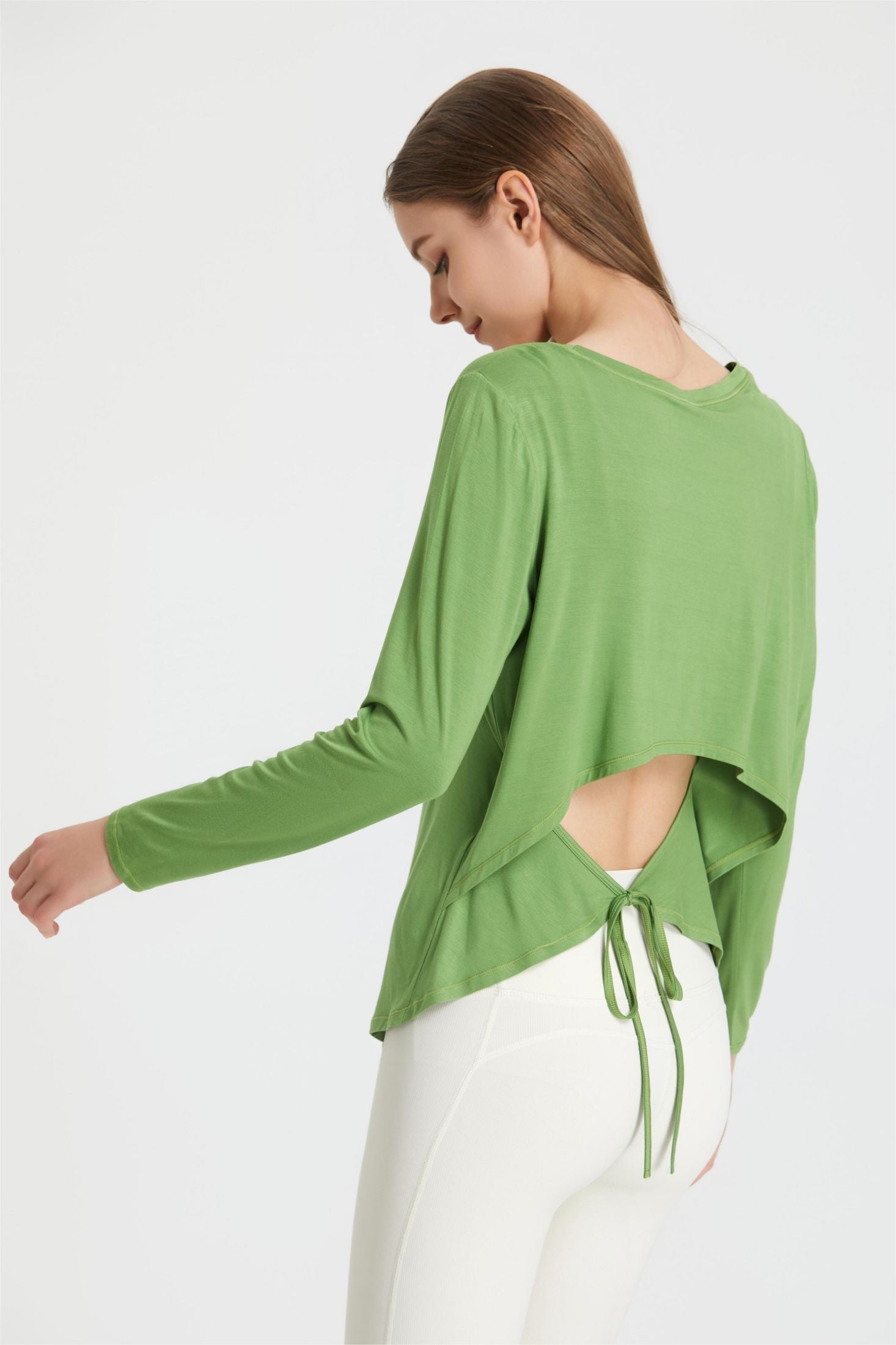 Back Waist Cutout Tie Long Sleeve T-Shirt by bornfocus