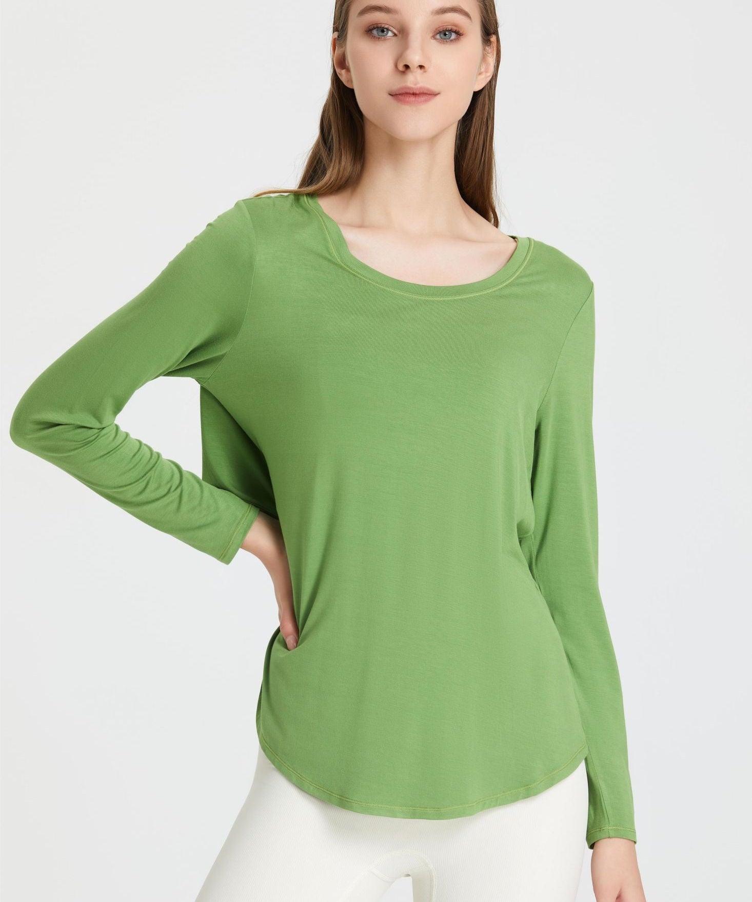 Back Waist Cutout Tie Long Sleeve T-Shirt by bornfocus