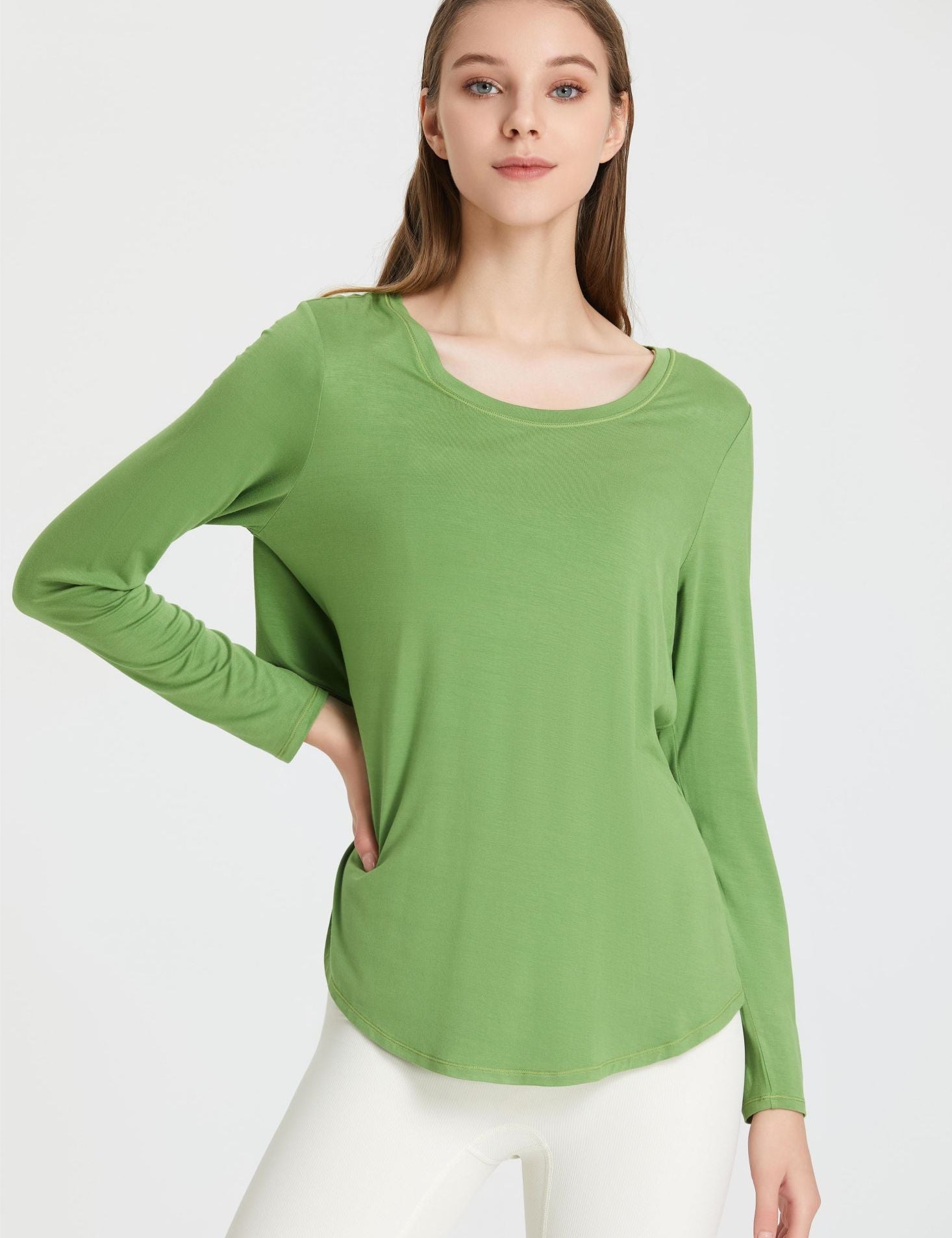 Back Waist Cutout Tie Long Sleeve T-Shirt by bornfocus