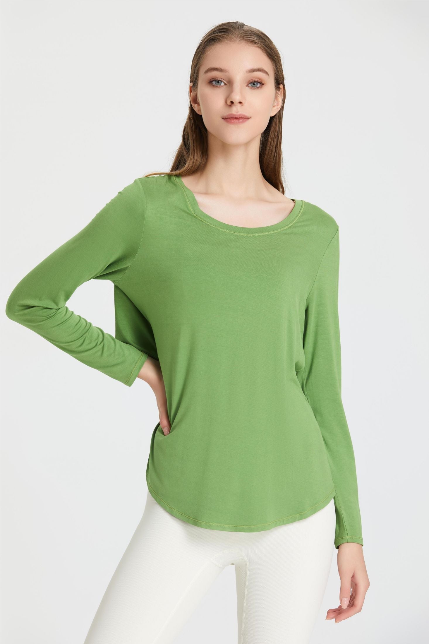 Back Waist Cutout Tie Long Sleeve T-Shirt by bornfocus