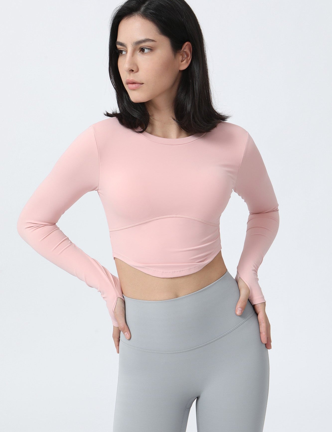 Long Sleeve Crop Shirt with Thumbholes by bornfocus