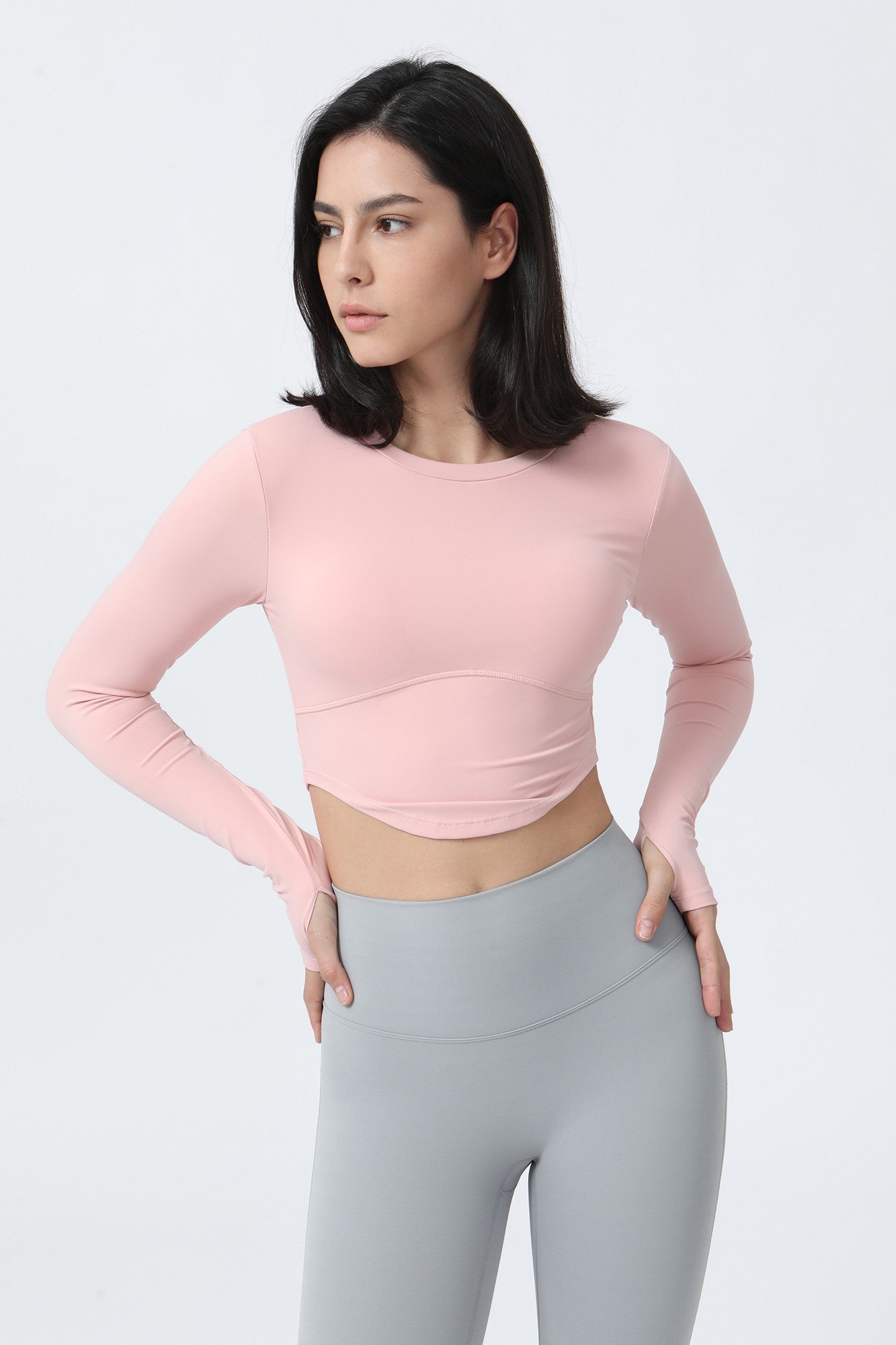 Long Sleeve Crop Shirt with Thumbholes by bornfocus