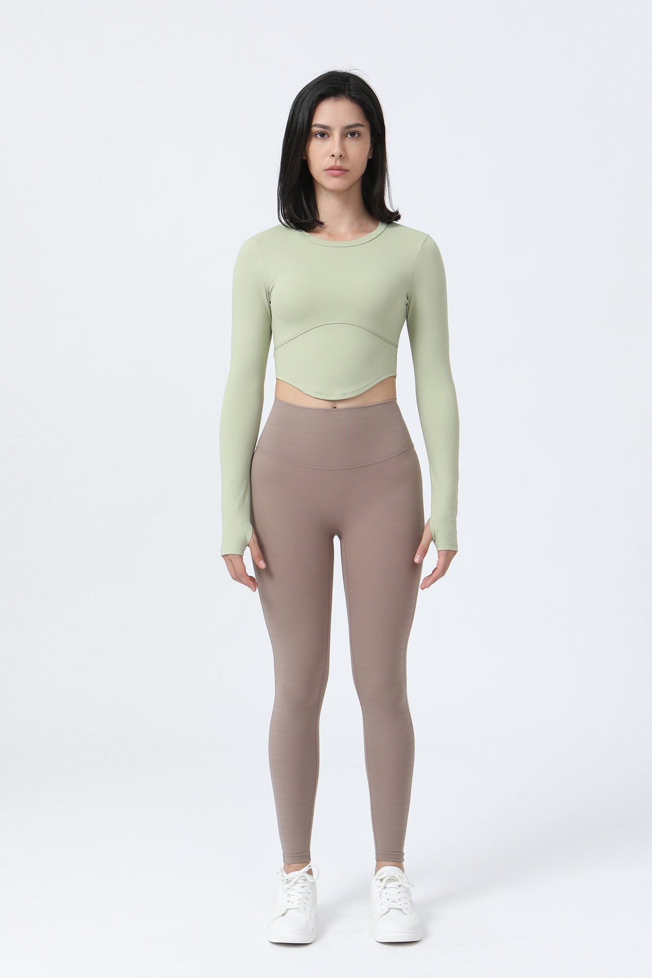 Long Sleeve Crop Shirt with Thumbholes by bornfocus