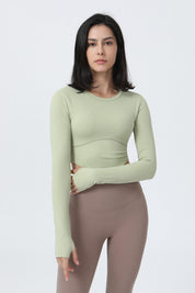 Long Sleeve Crop Shirt with Thumbholes by bornfocus