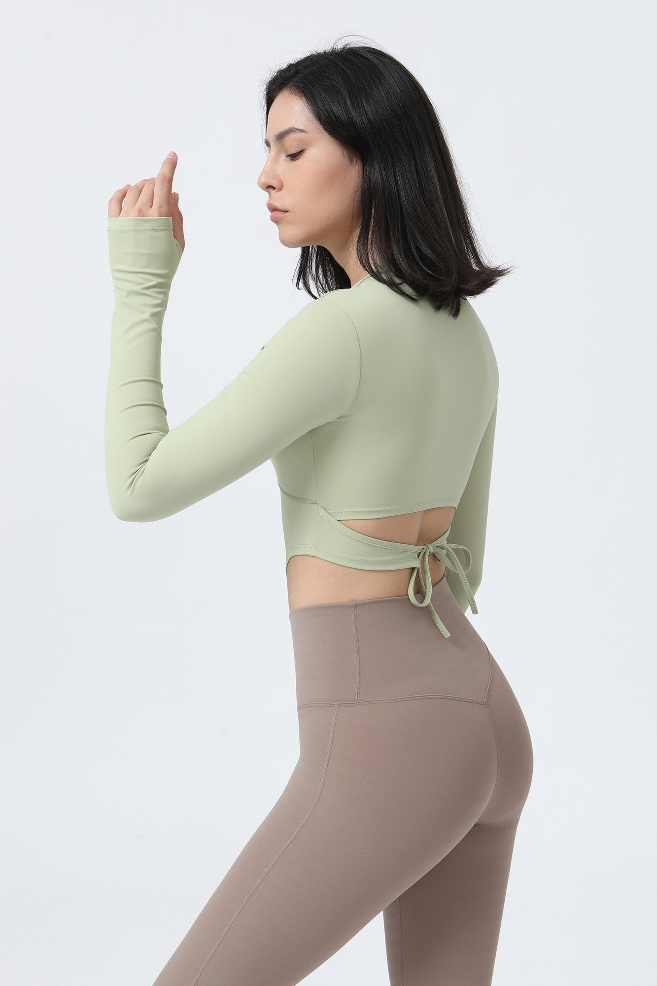 Long Sleeve Crop Shirt with Thumbholes by bornfocus