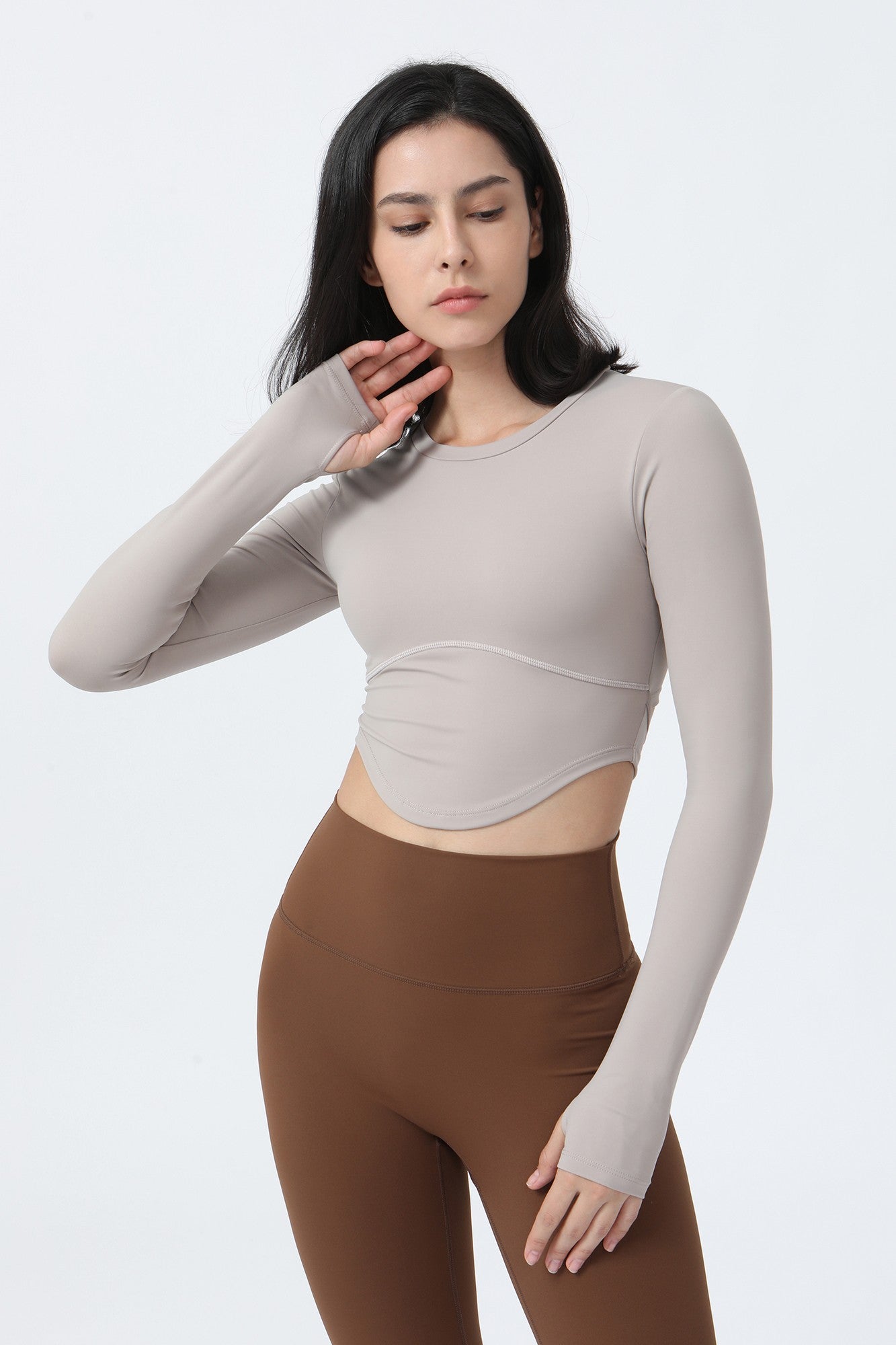 Long Sleeve Crop Shirt with Thumbholes by bornfocus