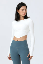 Long Sleeve Crop Shirt with Thumbholes by bornfocus