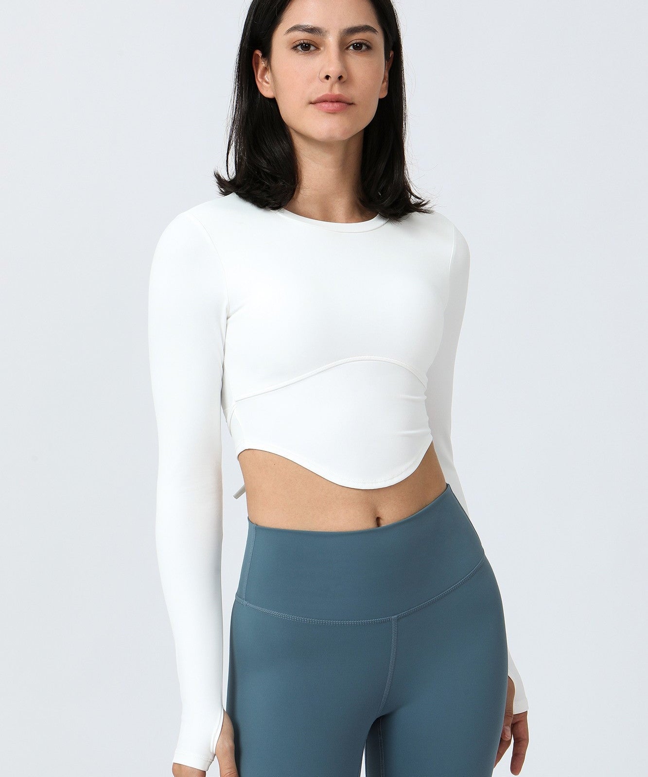 Long Sleeve Crop Shirt with Thumbholes by bornfocus