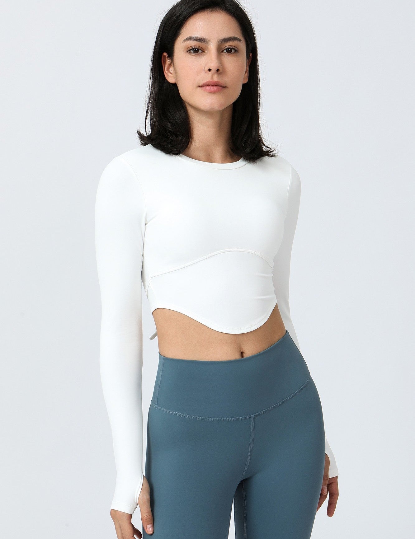 Long Sleeve Crop Shirt with Thumbholes by bornfocus