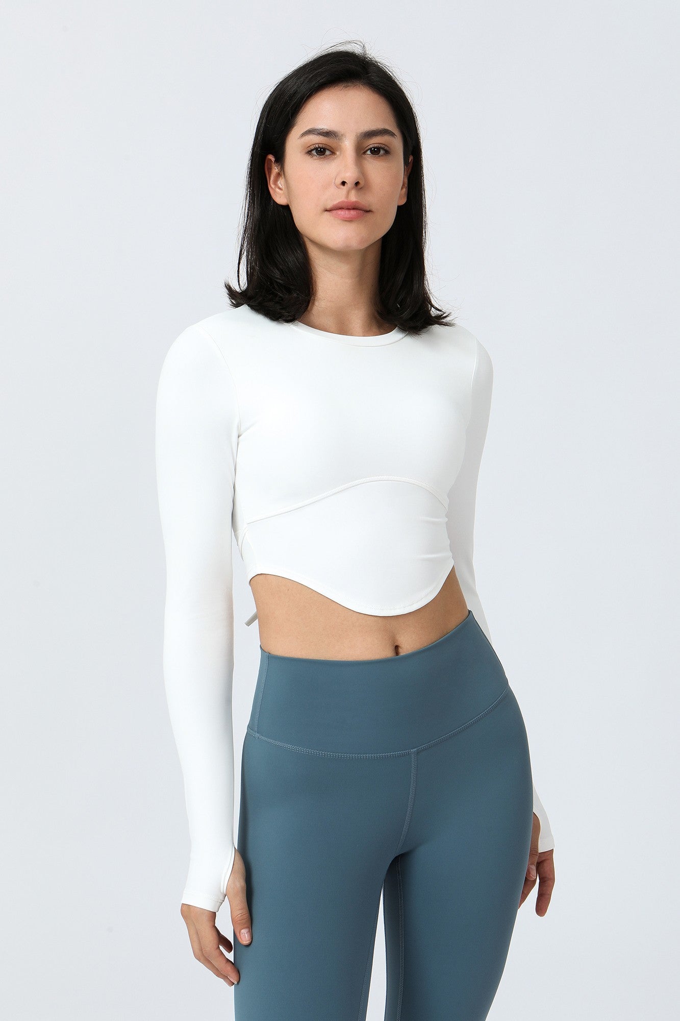 Long Sleeve Crop Shirt with Thumbholes by bornfocus