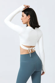 Long Sleeve Crop Shirt with Thumbholes by bornfocus