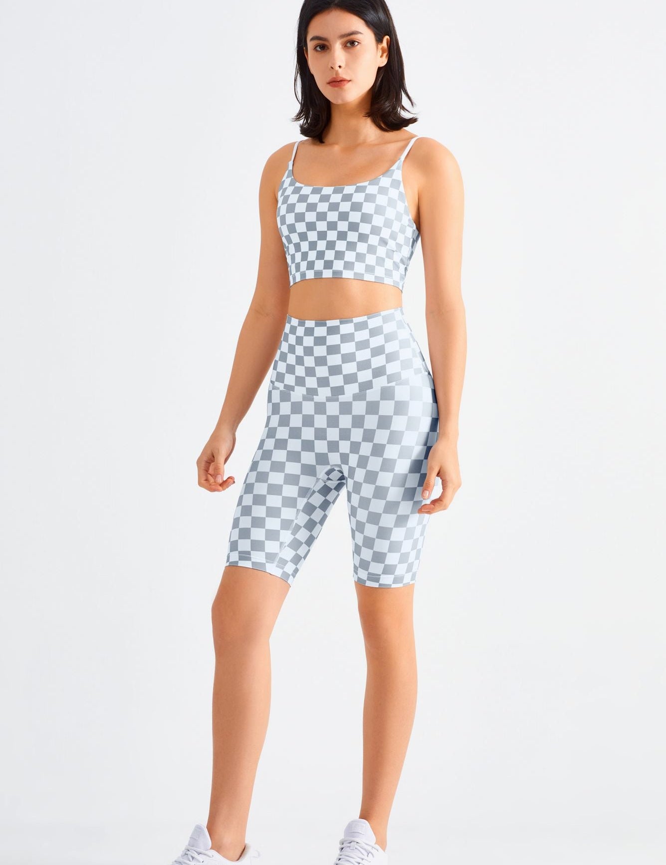 Checkerboard Sports Bra & Biker Shorts Activewear Set by bornfocus