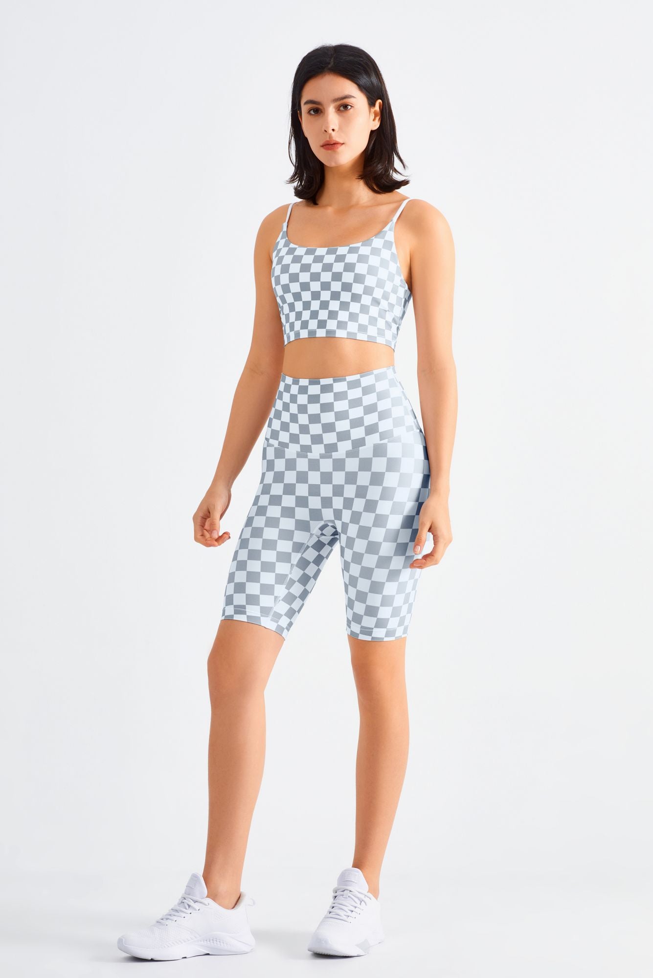 Checkerboard Sports Bra & Biker Shorts Activewear Set by bornfocus