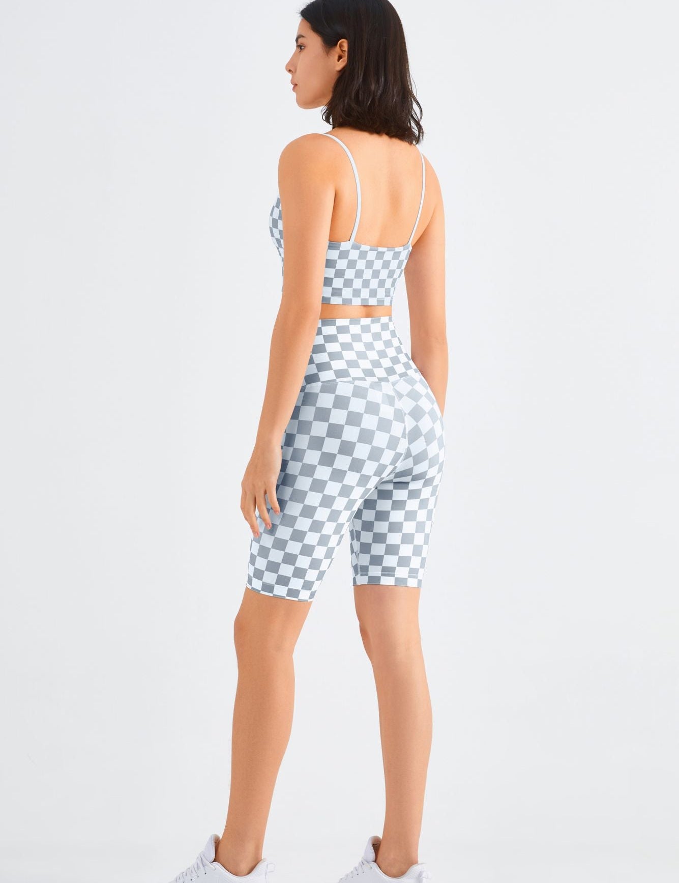 Checkerboard Sports Bra & Biker Shorts Activewear Set by bornfocus