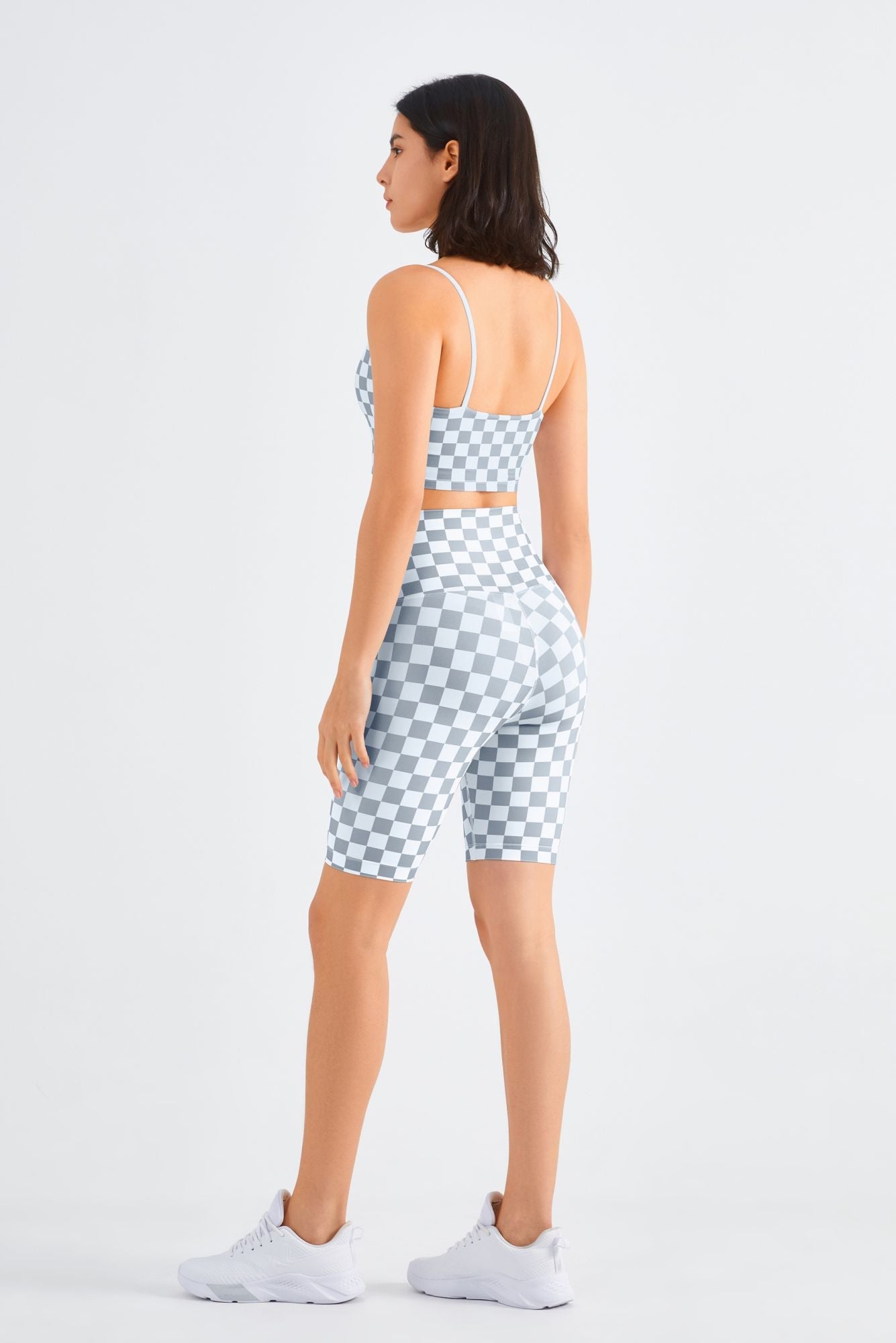 Checkerboard Sports Bra & Biker Shorts Activewear Set by bornfocus