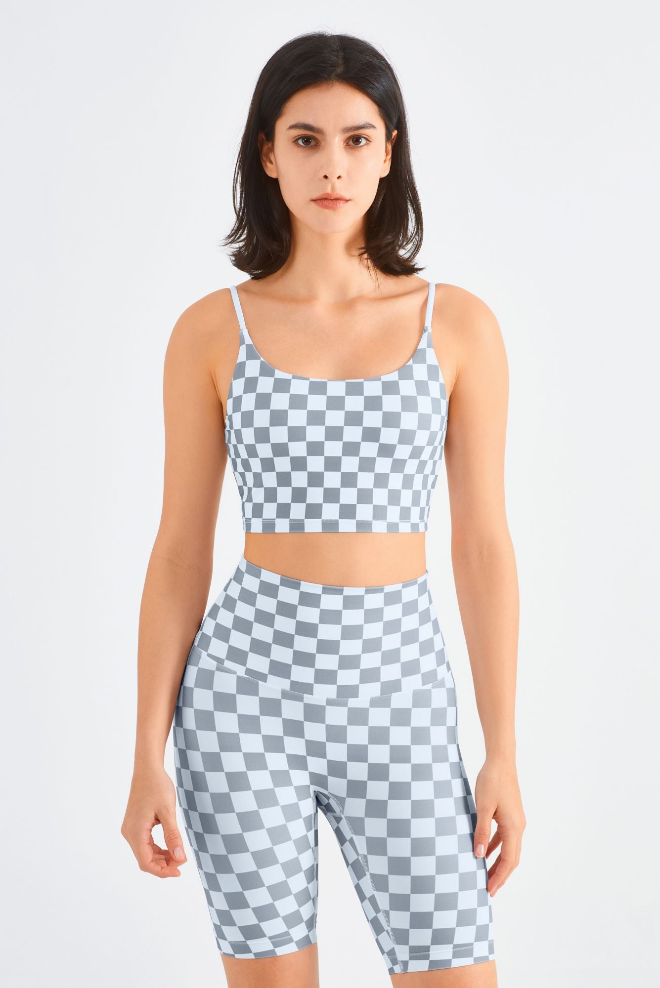 Checkerboard Sports Bra & Biker Shorts Activewear Set by bornfocus