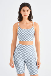 Checkerboard Sports Bra & Biker Shorts Activewear Set by bornfocus