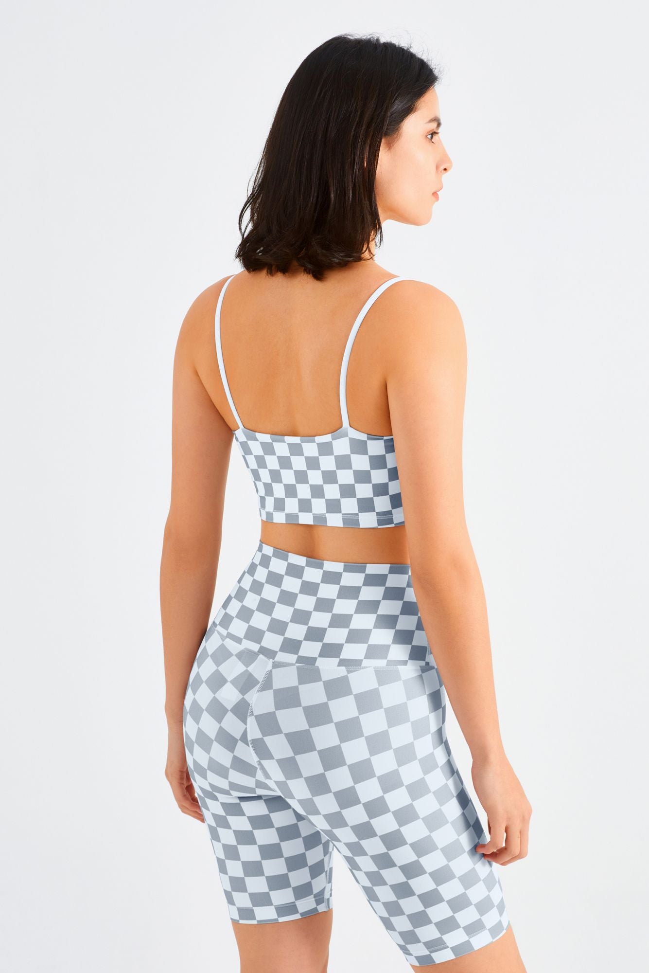 Checkerboard Sports Bra & Biker Shorts Activewear Set by bornfocus