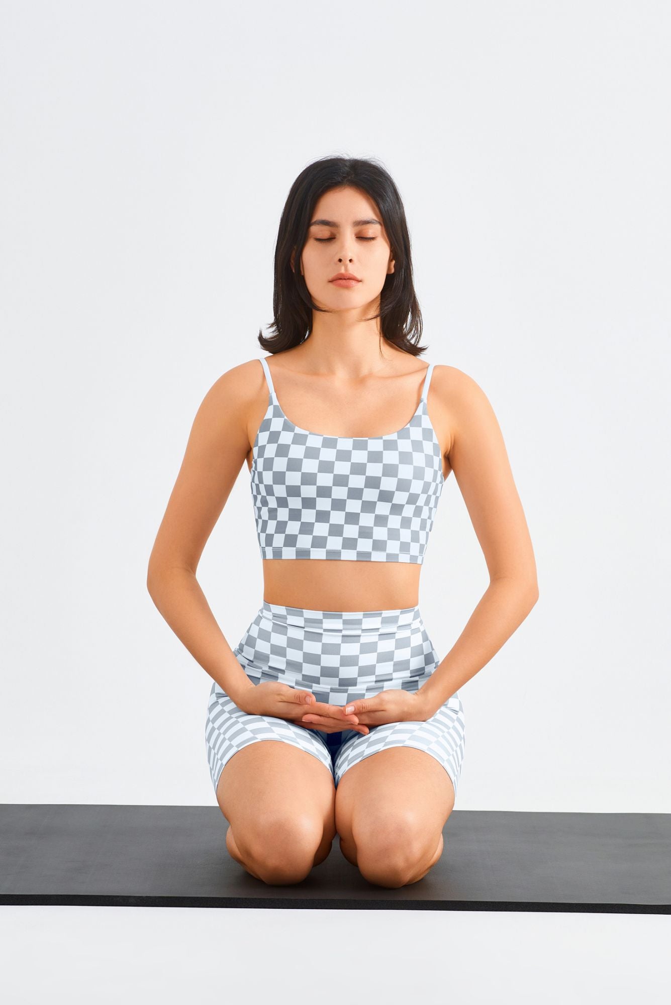 Checkerboard Sports Bra & Biker Shorts Activewear Set by bornfocus